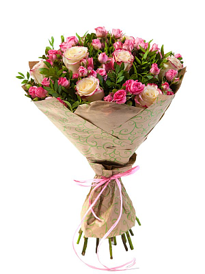 картинка, фото Розовый букет из роз и зелени от MarketFlowers.ru